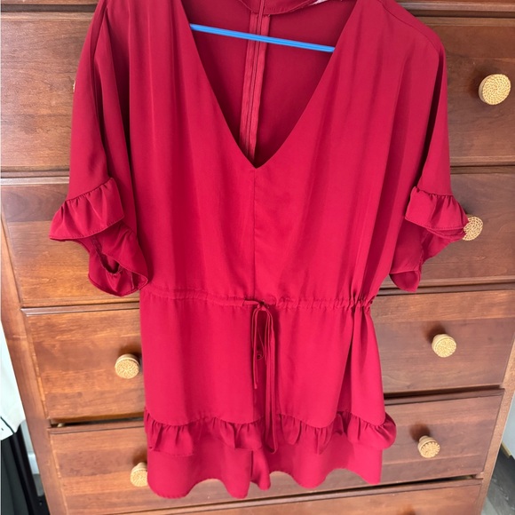 Red Ruffle V-Neck Romper - Picture 1 of 2